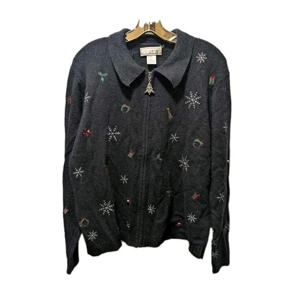 Studio Works Christmas Sweater Womens M Embroidered Embellished Holiday Cardigan - Picture 1 of 8
